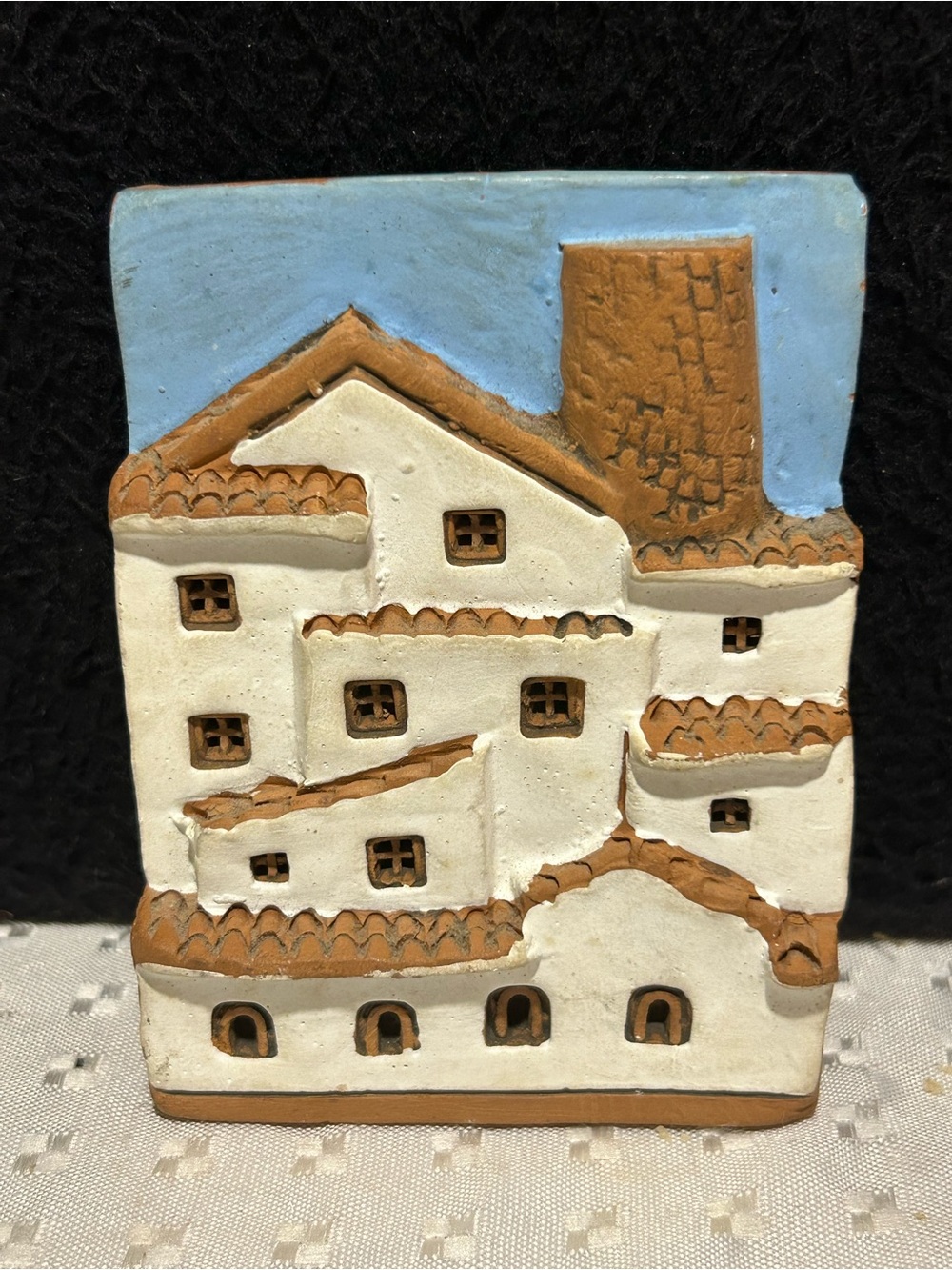 Vintage Handcrafted Painted Terra Cota Clay House 3D Wall Decor Folk Art Spain